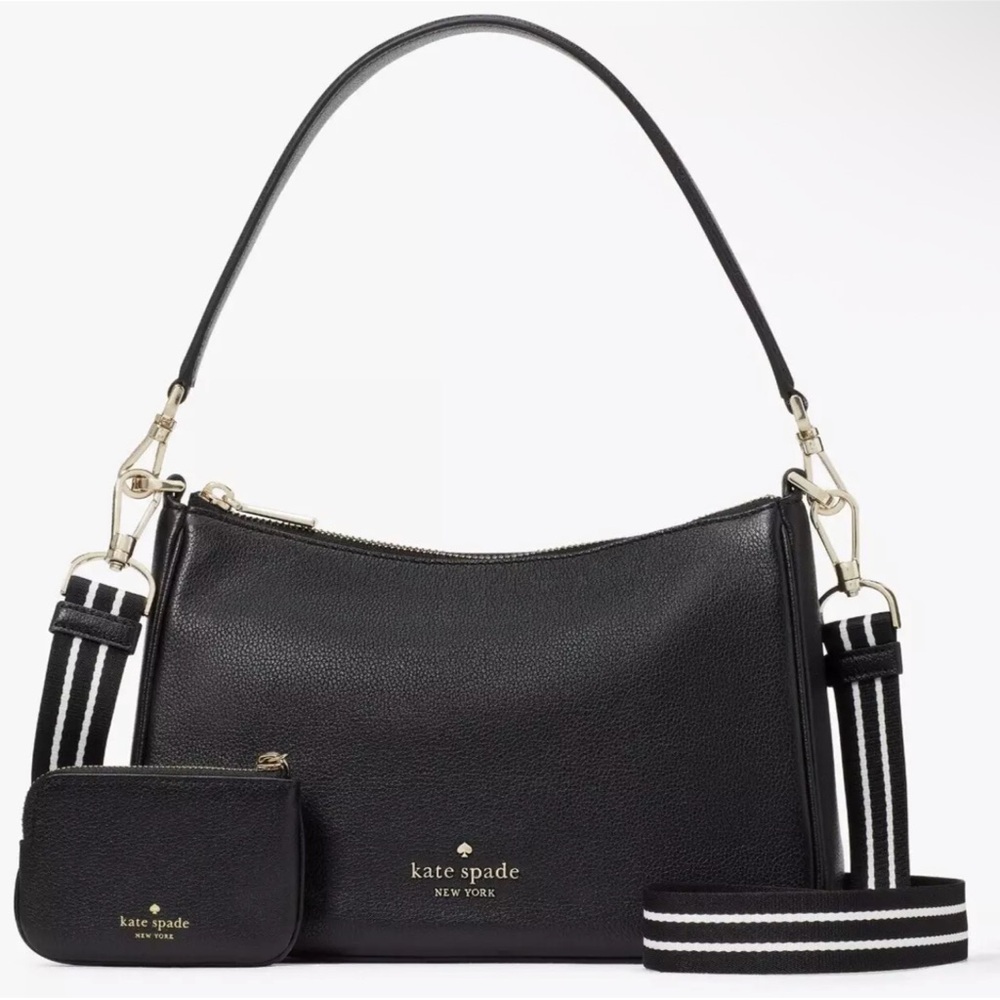 Kate Spade Rosie Shoulder Bag Black Pebbled Leather KF086 Pouch NWT $399 Retail
